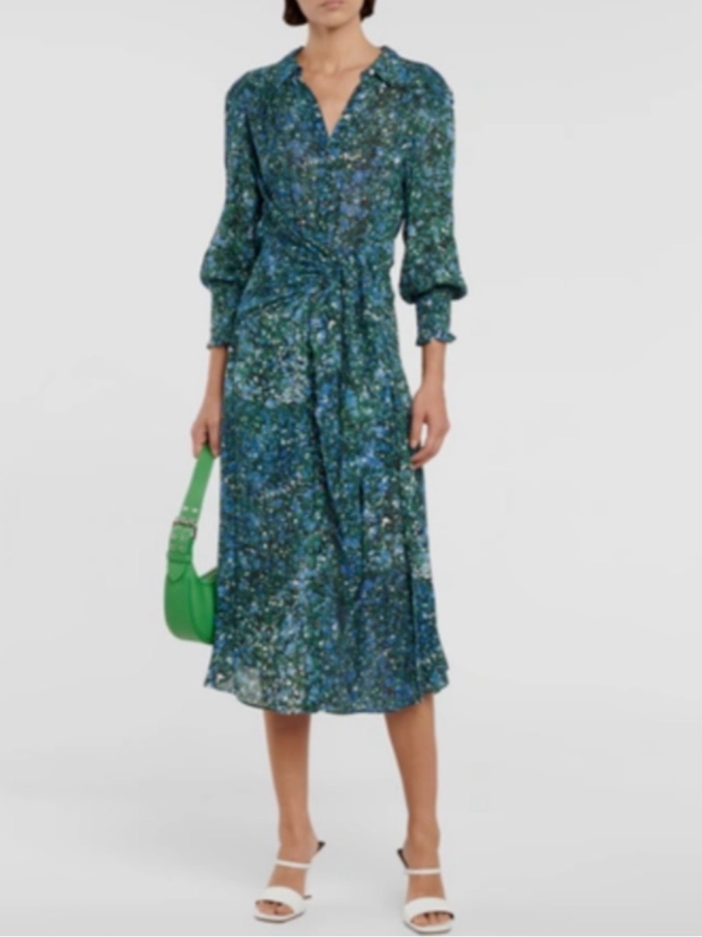 VERONICA BEARD Mirren Midi Dress Size 2 Splatter Marble Blue Green Long Sleeve